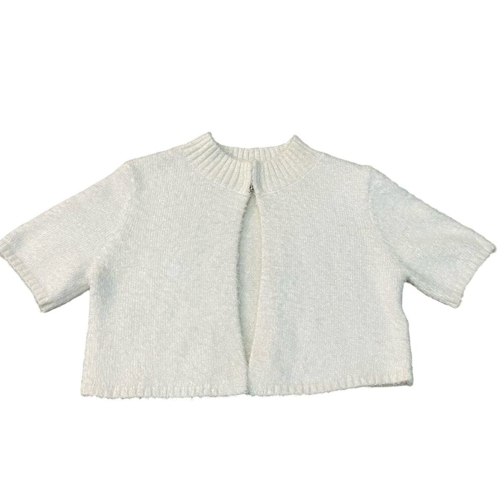 Anthropologie Cropped Bolero Cardigan Small Short Sleeve Metallic Eyelash Knit